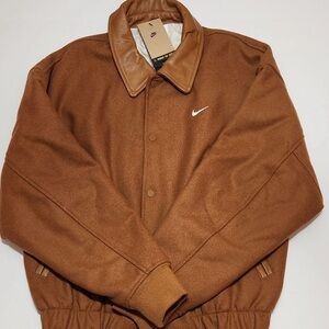New Nike Air Varsity Jacket Wool Leather Tan Brown FZ1168 281 Men's Large Tall